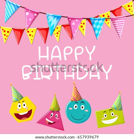 Happy Birthday card template with different shapes illustration