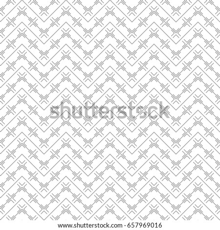 Vector seamless pattern. Simple minimal abstract geometric background. Modern linear texture with thin zigzag lines. Regularly repeating geometrical tiled grid with rhombus, diamond, crosses.