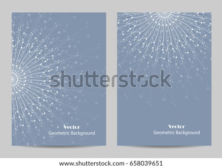 Modern vector templates for brochure cover in A4 size. Abstract geometric background with connected lines and dots. Business, science, medicine and technology design.