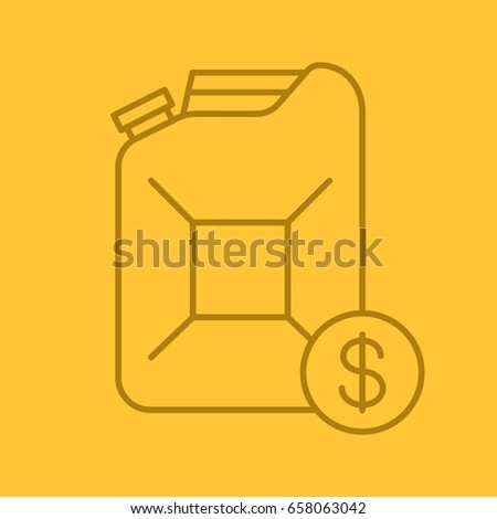 Petrol trade color linear icon. Petroleum jerrycan with dollar sign. Thin line outline symbols on color background. Vector illustration