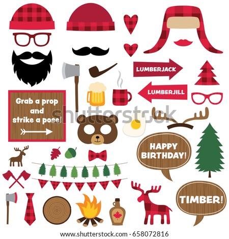 Lumberjack vector design elements and photo booth props set Royalty-Free Stock Photo #658072816