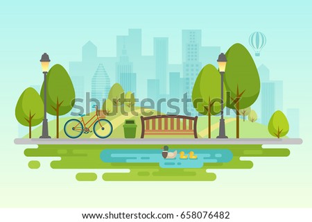 City park Urban outdoor decor, elements parks and alleys. Royalty-Free Stock Photo #658076482
