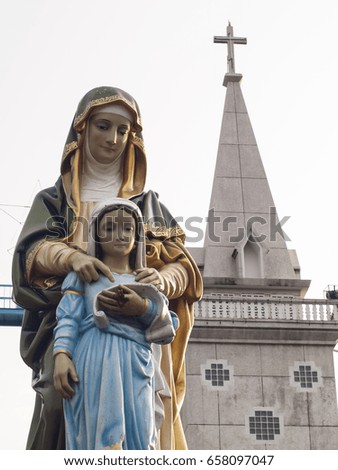 Blessed Virgin Mary. The old Catholic Church a white background. Thailand.