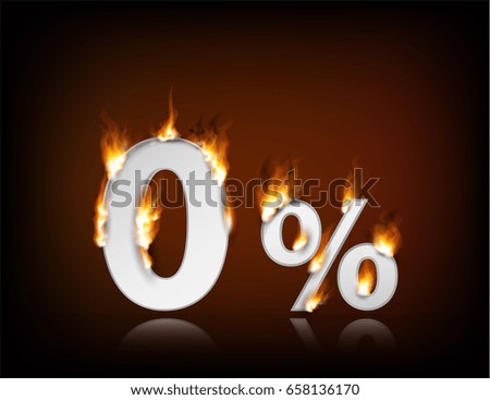 3D burning zero percent. Financial or store discount banner.