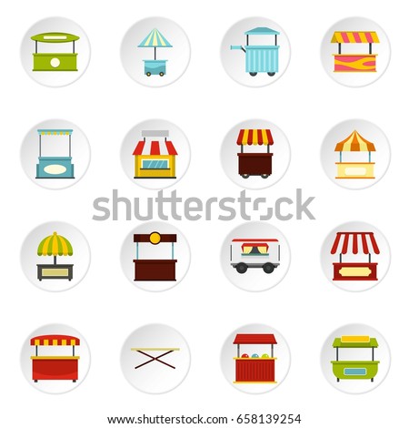 Street food truck icons set in flat style isolated vector icons set illustration
