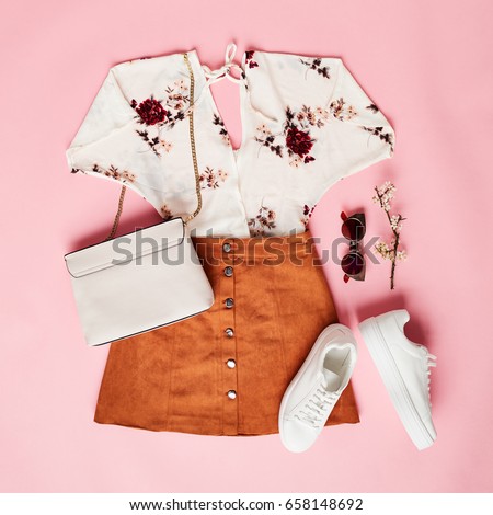 Flat Lay Shot Of Female Holiday Clothing And Accessories Royalty-Free Stock Photo #658148692