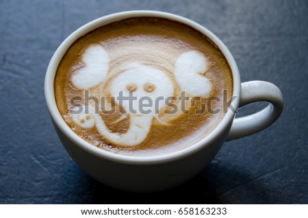 Coffee made with picture of elephant in the froth