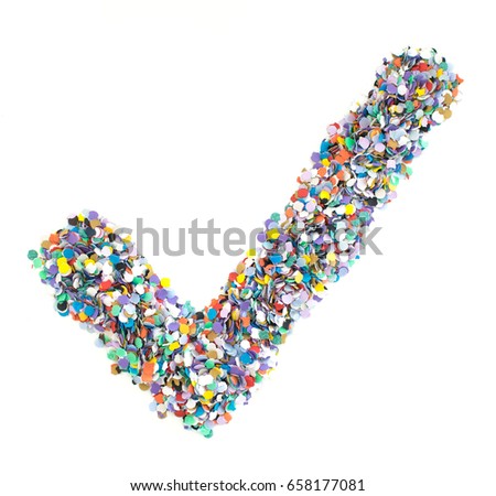 Confetti alphabet: sign check mark - figure on isolated background