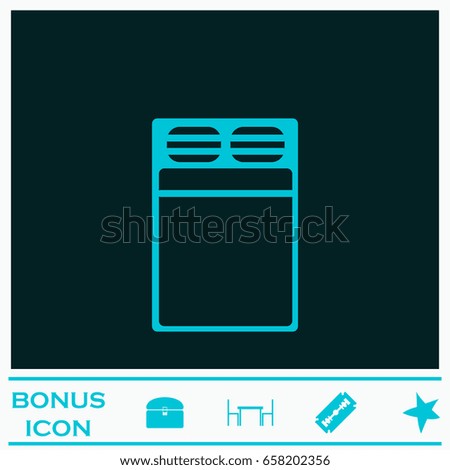 Linen bed icon flat. Blue pictogram on dark background. Vector illustration symbol and bonus icons