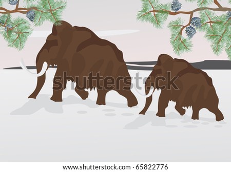 illustration with mammoth in snow landscape