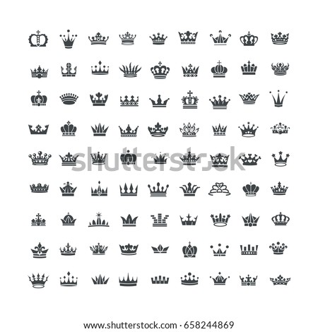 Vector collection of creative king and queen crowns symbols or logo elements. Set of vintage crown