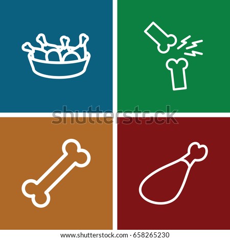 Bone icons set. set of 4 bone outline icons such as chicken leg, meat leg, broken leg or arm