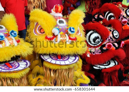 Lion dance performance during Chinese New Year Festival at Seremban, Malaysia. It was a traditional and cultural dance by Chinese since past. 