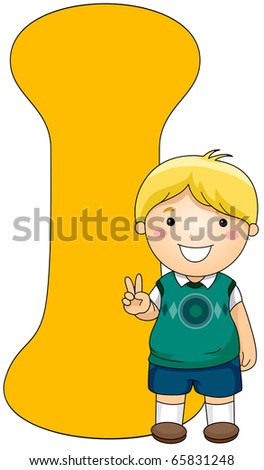 Illustration of a Little Boy Posing Beside a Letter I