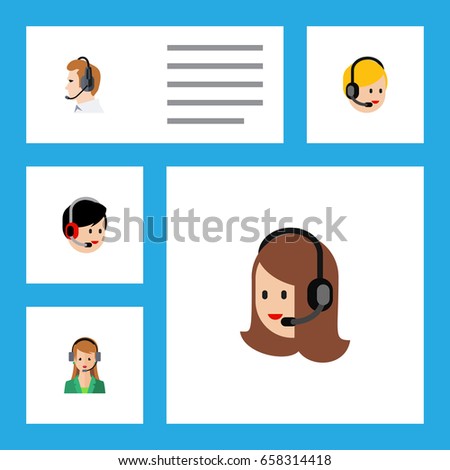 Flat Icon Call Set Of Operator, Call Center, Service And Other Vector Objects. Also Includes Secretary, Help, Online Elements.