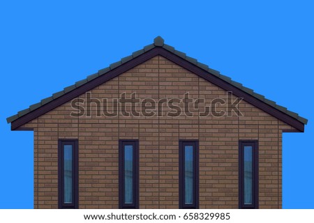 brick house wall gable roof and clear blue sky