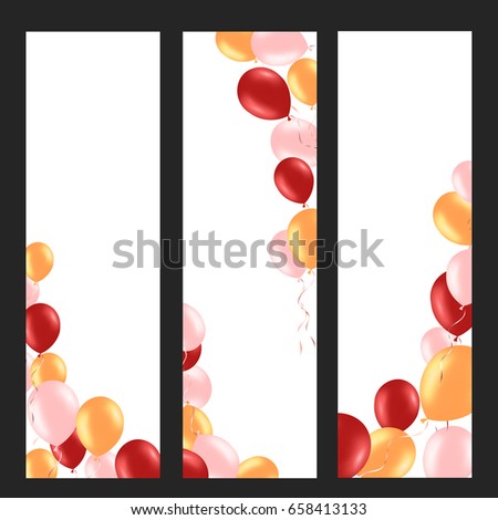 Vertical banner with colorful helium balloons. Frame composition with space for your text. Useful for announcement , poster, flyer, greeting card