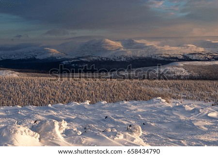 Mount Urals Russia Ural Ridge Middle mountains Snow Winter Cold Wind Ski trips