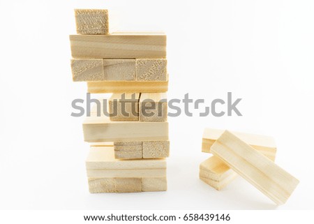 Set of wooden blocks for children on a white background.
