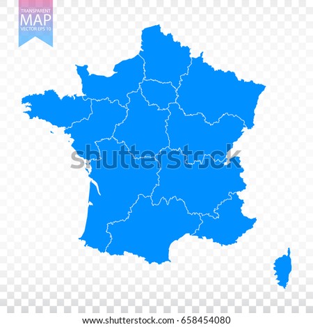 Transparent - high detailed blue map of France. Vector illustration eps 10.