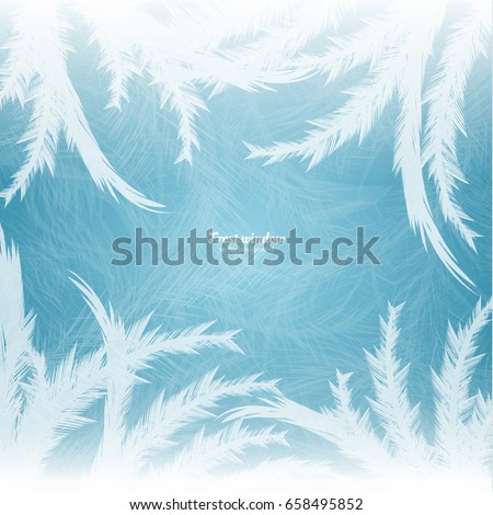 Frozen window background with hoarfrost patterns can be used for Christmas sale or New Year Party leaflet. Vector EPS10. Royalty-Free Stock Photo #658495852