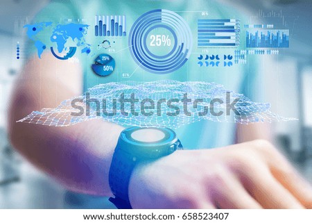 View of a Business stats displayed as graph and chart on a futuristic interface - Business concept