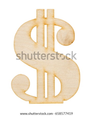 Wooden dollar sign on white background