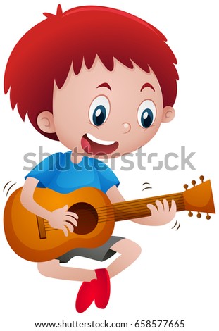 Little boy playing guitar alone illustration