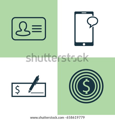 Human Icons Set. Collection Of Messaging, Personal Badge, Bank Payment And Other Elements. Also Includes Symbols Such As Phone, Mobile, Identity.