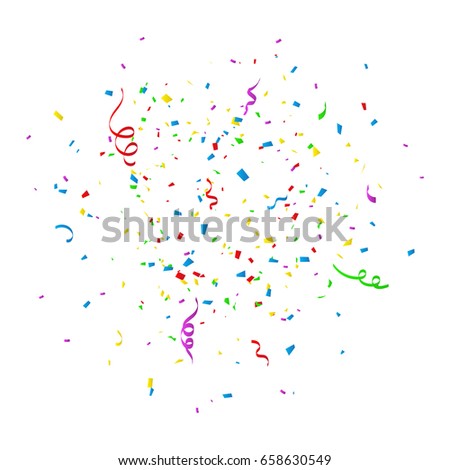 Colorful Explosion Confetti And Ribbon Isolated On White Background. Celebration. Festive. Multicolored. Vector