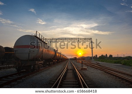 Railway tanker in the sunset sky background