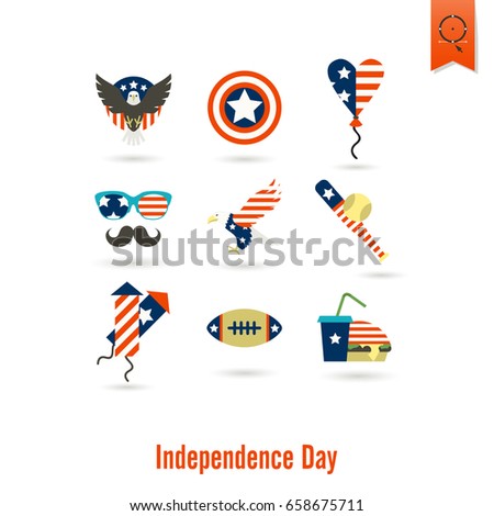 4th of July, Independence Day of the United States, Simple Flat Icons. Vector