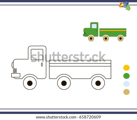 Coloring pages for children, vector coloring book, green truck. Toy car