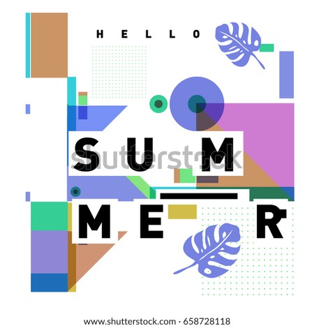 Trendy vector holiday summer cards illustration with line elements and abstract colorful textures. Design for poster, card, invitation, brochure, and promotion template.