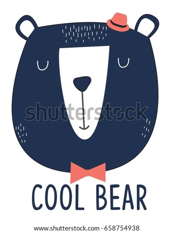 Hand drawing bear print design with slogan. Vector illustration design for fashion fabrics, textile graphics, prints.