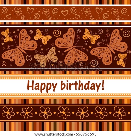 Birthday card. Celebration background with butterflies, flowers and place for your text. Vector illustration
