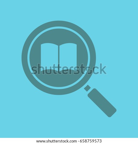 Book search glyph color icon. Silhouette symbol. Magnifying glass with book. Negative space. Vector isolated illustration
