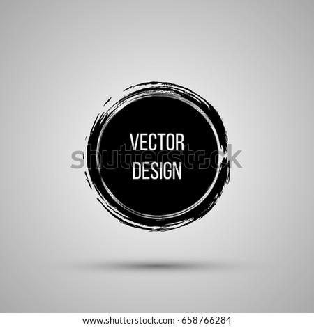 Hand drawn circle shape. Label, logo design element, frame. Brush abstract wave. Vector illustration.