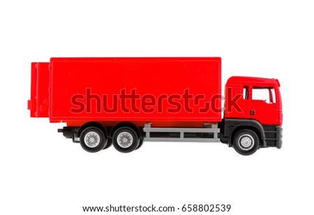 Red truck isolated on white background, transportation car