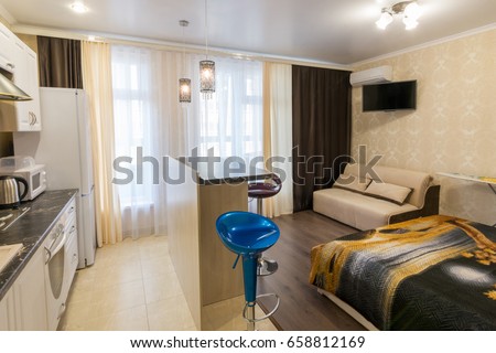 Interior small studio apartments Royalty-Free Stock Photo #658812169