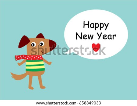 cute puppy dog happy new year greeting vector