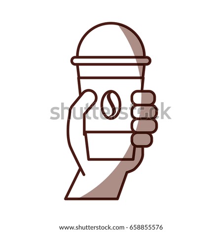 hand human with coffee plastic cup icon