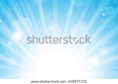 Sunny abstract summer background with sun and bokeh. Bright Background with Sunshine. SunBurst with Flare and Lens.
