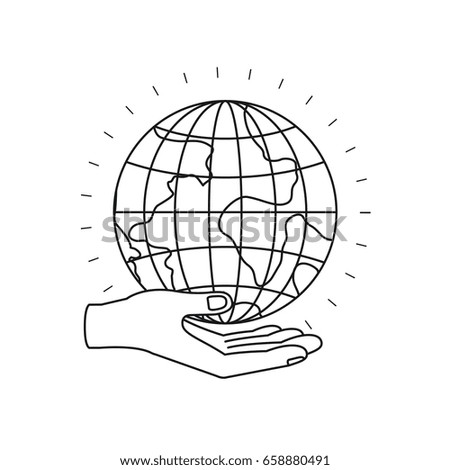 silhouette hand palm giving a earth globe world charity symbol vector illustration
