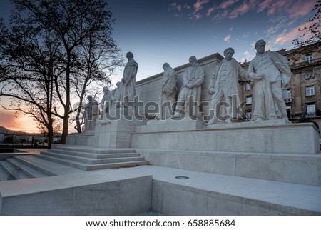 Budapest, Hungary - The sculpture by Luigi Kossuth on background The Parliament