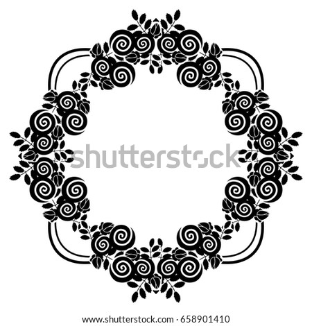 Elegant silhouette frame with decorative roses. Copy space. Vector clip art.