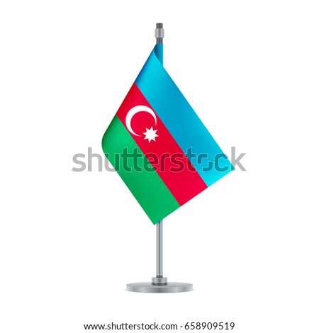 Flag design. Azerbaijan flag hanging on the metallic pole. Isolated template for your designs. Vector illustration.