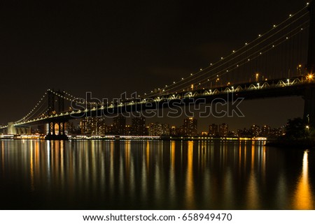 A night view of the Manhattan Bridge, New York City, USA.