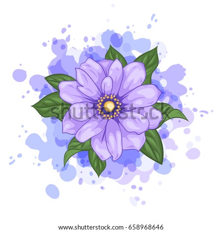Blue chrysanthemum with splashes. Vector illustration