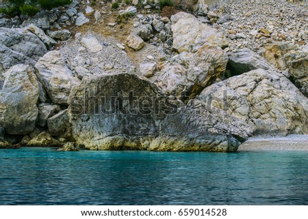 Beautiful Deep blue sea and rocks in Fethiye, Turkey